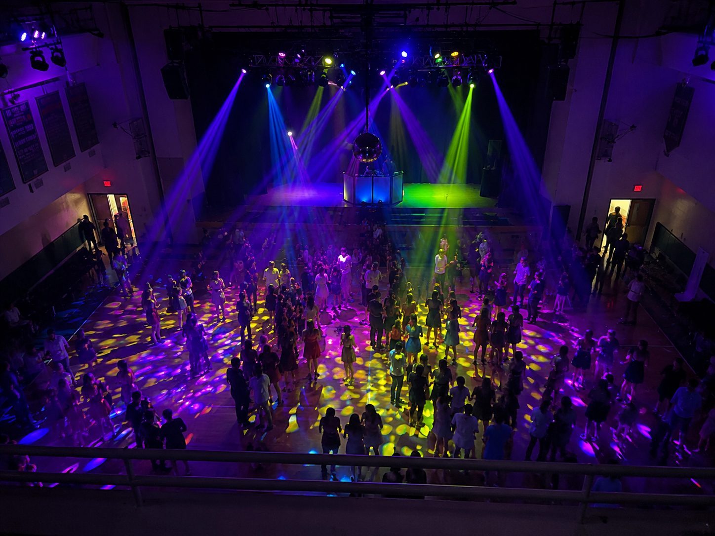 School disco lighting hire Perth, dance floor lights and PA setup for student disco event