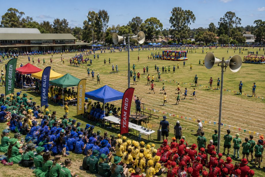 School sports carnival PA hire Perth, wireless announcer mic and battery PA for athletics and swimming carnival